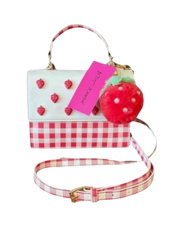 Betsey Johnson Handbags - Betsey Johnson Strawberry Gingham Red White Crossbody Handbag